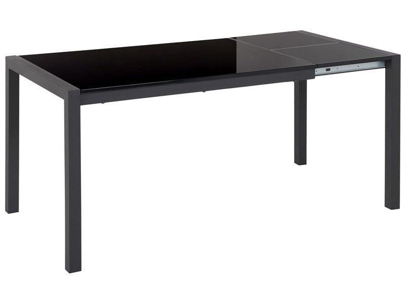 Extending Dining Table Black Metal Legs 120/160 x 80 cm Traditional Mechanism Glossy Lacquered Finish Beliani