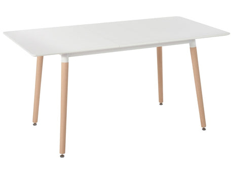 Dining Table White with Light Wood MDF Beechwood Legs 120/150 x 80 cm Extendable Living Room 4 People Beliani