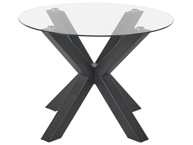 Dining Table black metal base glass top ø 100 cm Round Modern Beliani