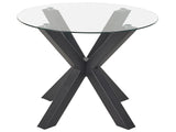 Dining Table black metal base glass top  100 cm Round Modern Beliani