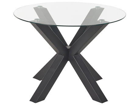 Dining Table black metal base glass top  100 cm Round Modern Beliani