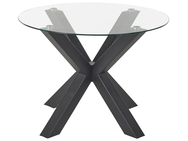 Dining Table black metal base glass top  100 cm Round Modern Beliani