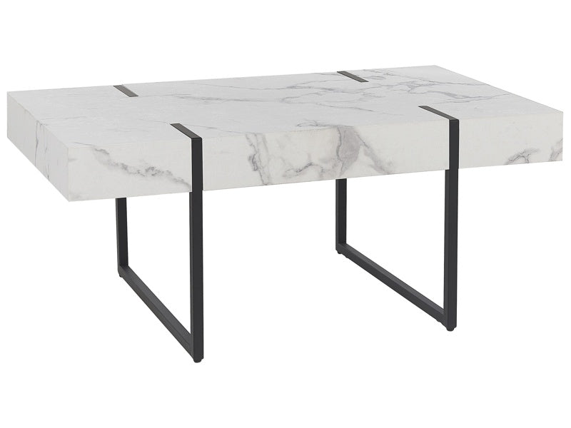 Coffee Table White with Black MDF Metal 100 x 60 cm Marble Effect Tabletop Legs Rectangular Modern Style Beliani