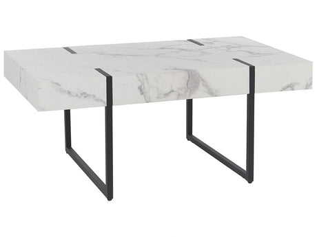 Coffee Table White with Black MDF Metal 100 x 60 cm Marble Effect Tabletop Legs Rectangular Modern Style Beliani