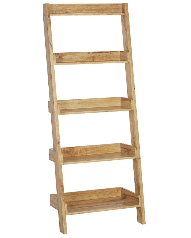 5-Tier Ladder Bookcase Light Wood Book Shelf Display Beliani