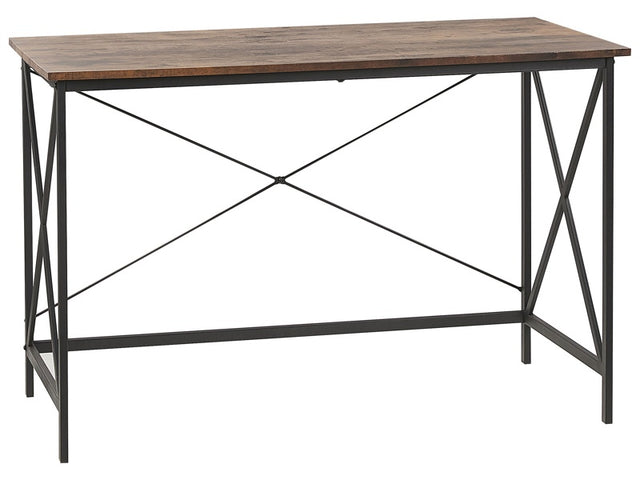 Home Office Desk Dark Wood With Black MDF Top Metal Legs 115 x 60 cm Industrial Beliani