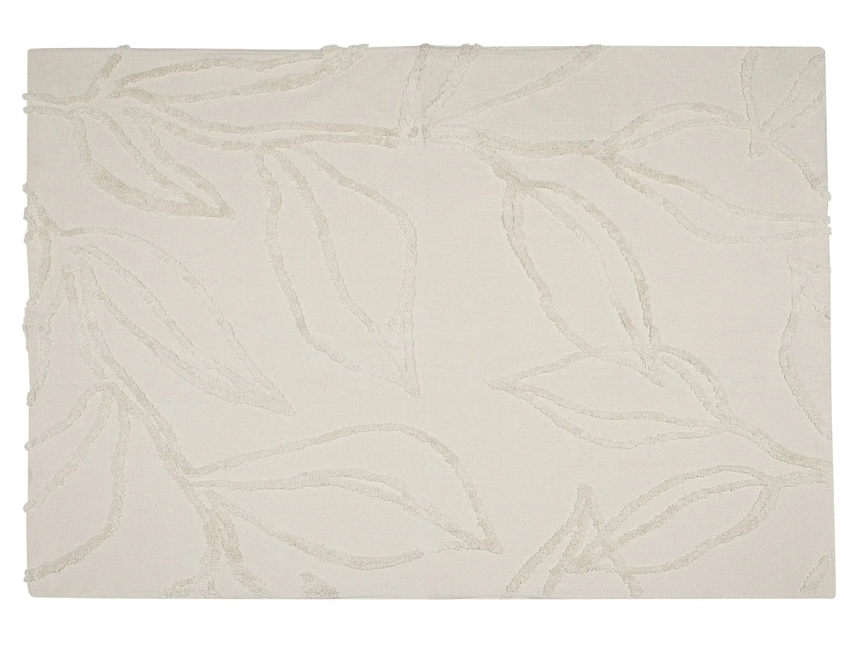 Blanket Beige Cotton 130 x 160 cm Embossed Floral Pattern Knitted Throw Boho Style Living Room Bedroom Accent Piece Beliani