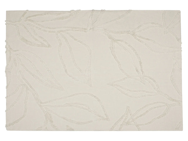 Blanket Beige Cotton 130 x 160 cm Embossed Floral Pattern Knitted Throw Boho Style Living Room Bedroom Accent Piece Beliani