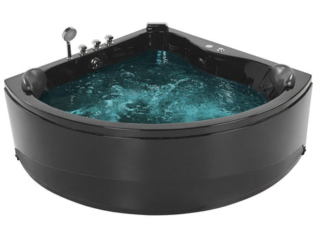 Corner Bath Black Acrylic 140 x 140 cm 2 People Massage Jets Headrests underwater LED Whirlpool Beliani