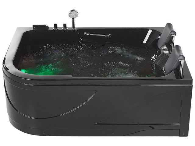 Whirlpool Bath Black Acrylic 170 x 119 cm Underwater LED Lights Curved Left Hand Double Hydromassage Beliani