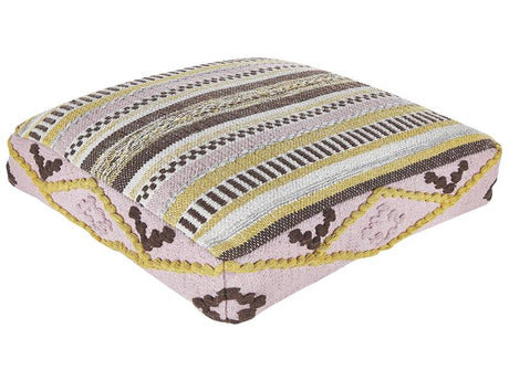 Floor Cushion Multicolour Cotton 60 x 60 x 12 cm Geometric Pattern Square Boho Modern Fabric Seating Pouffe Beliani