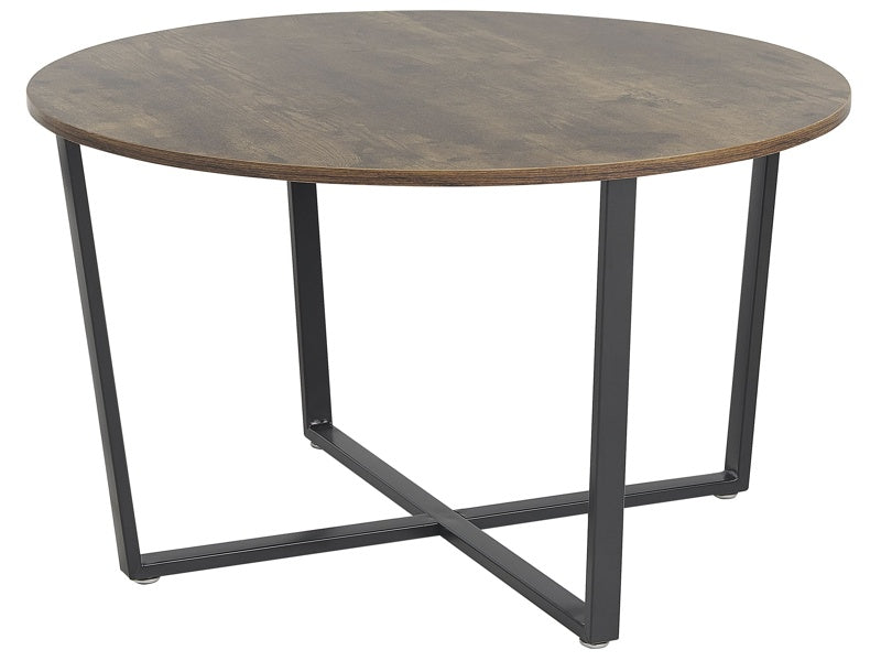 Coffee Table Dark Wood with Black MDF Top Metal Legs ø 80 cm Industrial Round Living Room Beliani