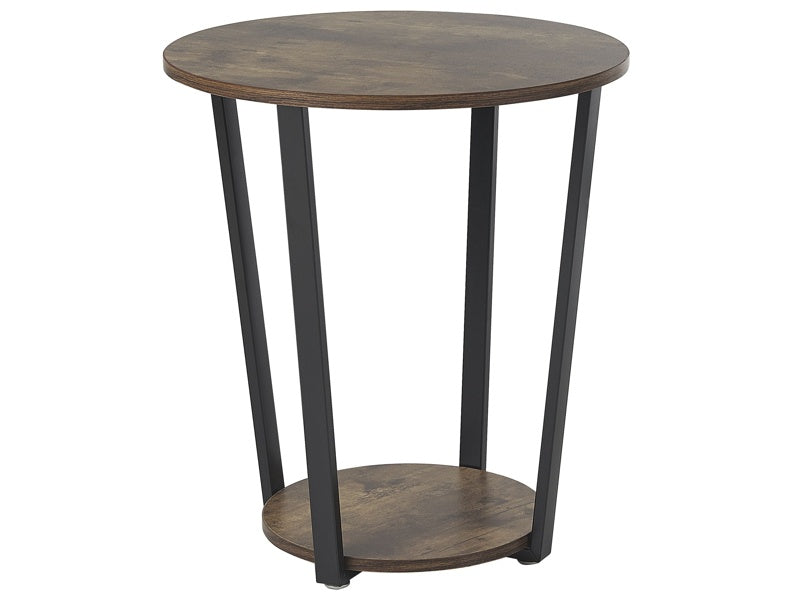 Side Table Dark Wood with Black MDF Metal Legs 50 cm Industrial Round Living Room Shelf Beliani