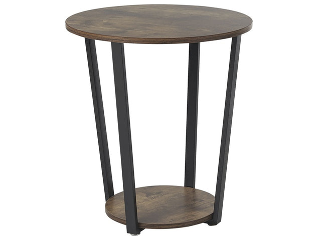 Side Table Dark Wood with Black MDF Metal Legs 50 cm Industrial Round Living Room Shelf Beliani