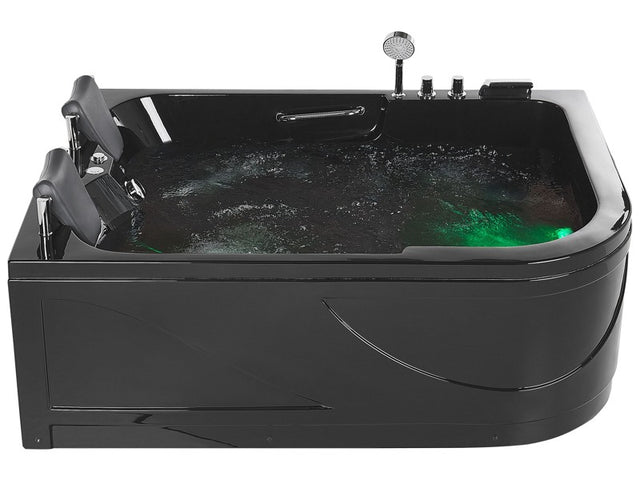 Whirlpool Bath Black Acrylic 170 x 119 cm Underwater LED Lights Curved Right Hand Double Hydromassage Beliani