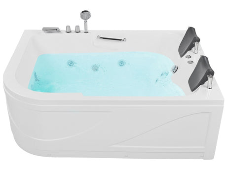 Whirlpool Bath White Acrylic 170 x 119 cm Underwater LED Lights Curved Left Hand Double Hydromassage Beliani