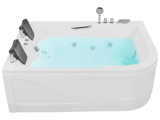 Whirlpool Bath White Acrylic 170 x 119 cm Underwater LED Lights Curved Right Hand Double Hydromassage Beliani