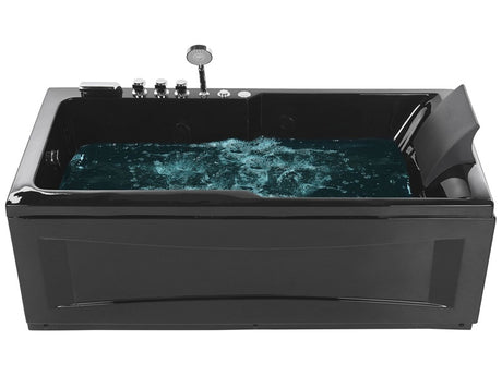 Whirlpool Bath Black Acrylic 169 x 81 cm Right Hand Massage Jets Headrest LED Lights Beliani