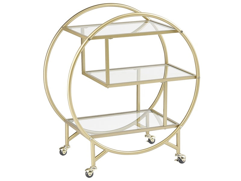 Kitchen Trolley Gold Metal Glass 50 x 34 cm Glamour Wheels Open Storage Three Shelves Living Room Beliani