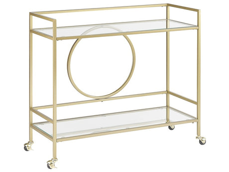 Kitchen Trolley Gold Metal Glass 75 x 45 cm Glamour Wheels Open Storage Two Tops Living Room Beliani