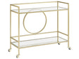 Kitchen Trolley Gold Metal Glass 75 x 45 cm Glamour Wheels Open Storage Two Tops Living Room Beliani