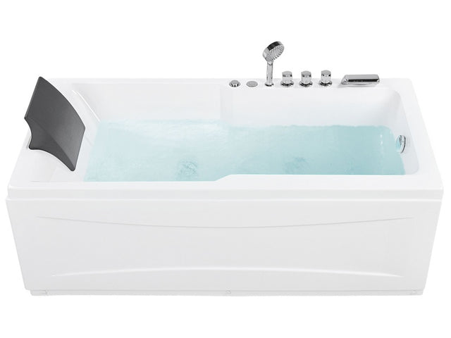 Whirlpool Bath White Acrylic 169 x 81 cm Left Hand Massage Jets Headrest LED Lights Beliani