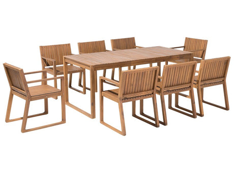 Garden Dining Set Light Acacia Wood Table 8 Chairs Rustic Style Beliani