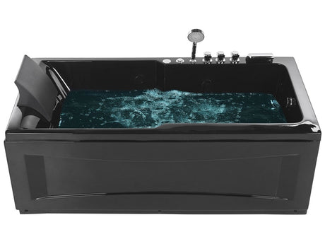 Whirlpool Bath Black Acrylic 169 x 81 cm Left Hand Massage Jets Headrest LED Lights Beliani