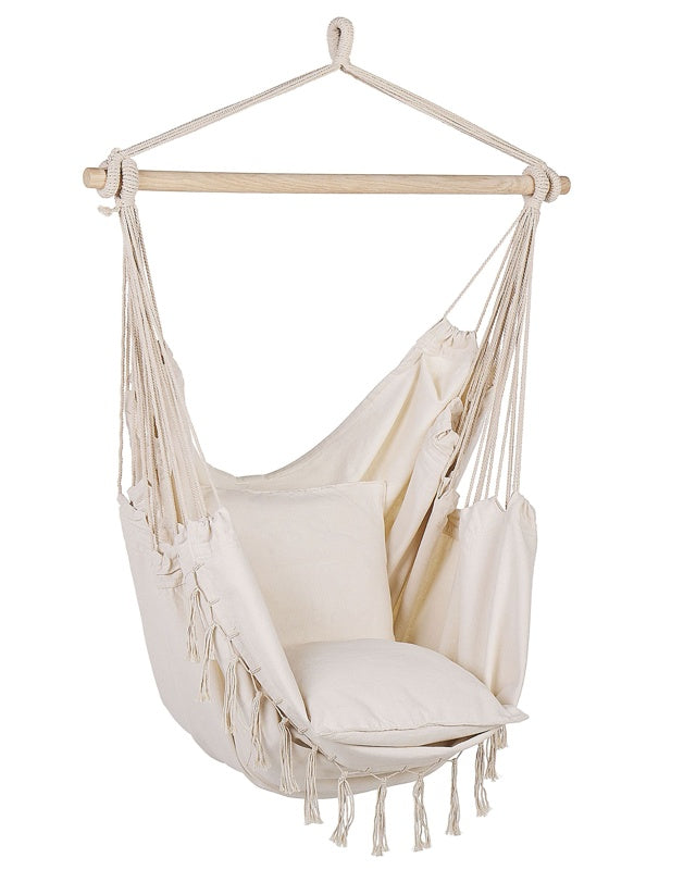 Hanging Hammock Chair Beige Cotton and Polyester Swing Seat Indoor Outdoor Boho Style Beliani