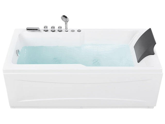 Whirlpool Bath White Acrylic 169 x 81 cm Right Hand Massage Jets Headrest LED Lights Beliani