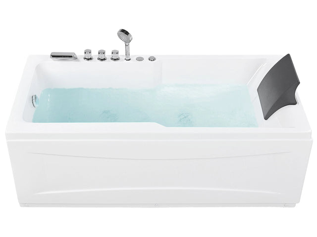 Whirlpool Bath White Acrylic 169 x 81 cm Right Hand Massage Jets Headrest LED Lights Beliani