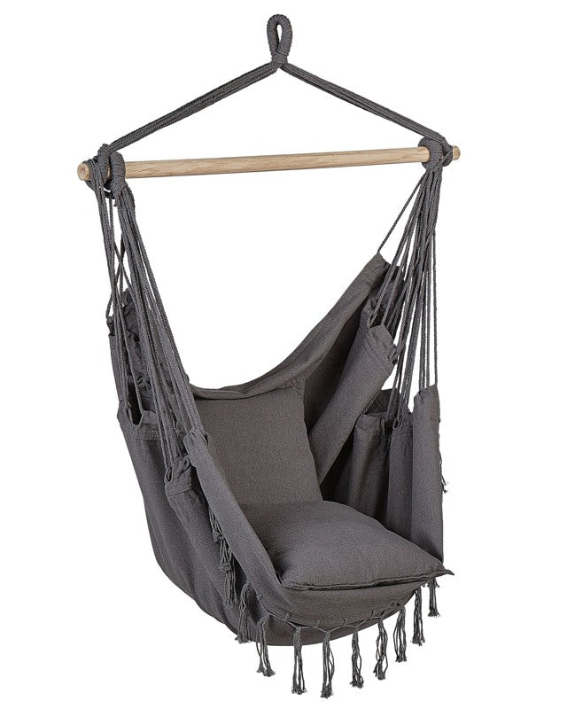 Hanging Hammock Chair Grey Cotton and Polyester Swing Seat Indoor Outdoor Boho Style Beliani