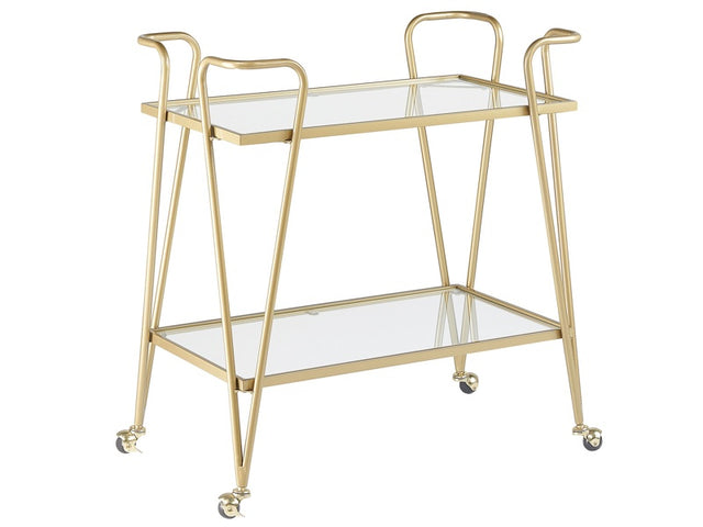 Kitchen Trolley Gold Metal Glass 75 x 45 cm Glamour Wheels Open Storage Two Tops Living Room Beliani