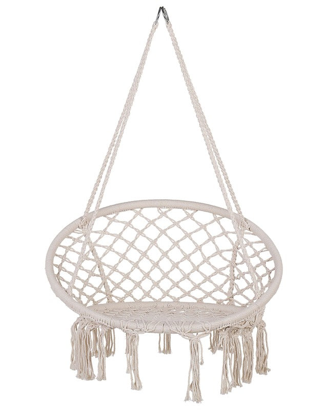 Hanging Chair White Macrame Plaited Seat Indoor Swing Chair Boho Style Beliani