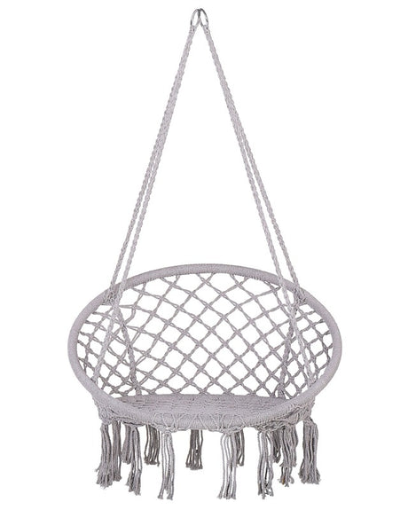 Hanging Chair Grey Macrame Plaited Seat Indoor Swing Chair Boho Style Beliani