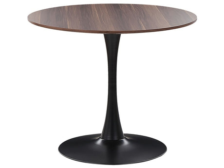 Dining Table Dark Wood with Black MDF Top Metal Base ø 90 cm Industrial Round Kitchen Table Beliani