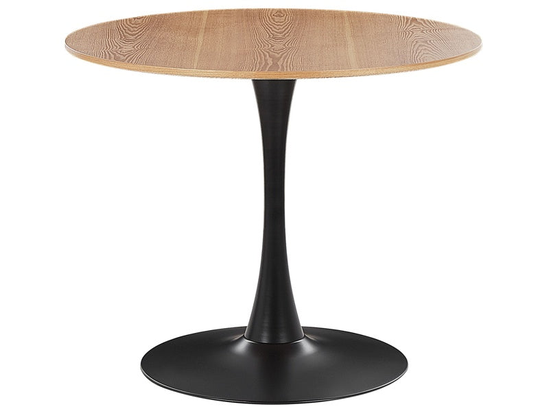 Dining Table Light Wood with Black MDF Top Metal Base ø 90 cm Industrial Round Kitchen Table Beliani