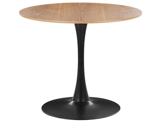 Dining Table Light Wood with Black MDF Top Metal Base ø 90 cm Industrial Round Kitchen Table Beliani