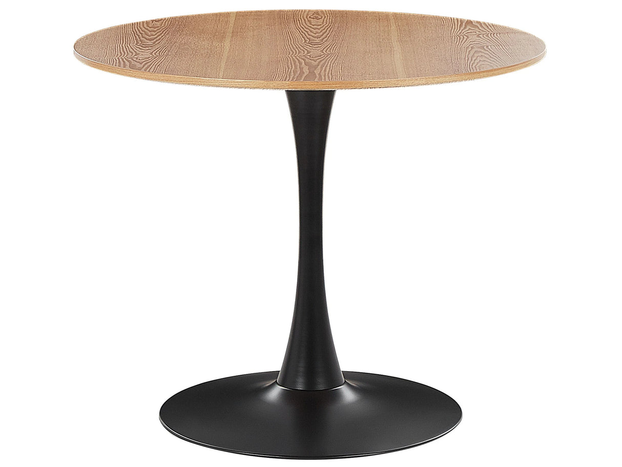 Dining Table Light Wood with Black MDF Top Metal Base  90 cm Industrial Round Kitchen Table Beliani