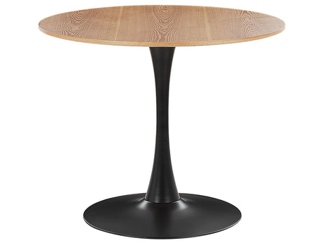 Dining Table Light Wood with Black MDF Top Metal Base  90 cm Industrial Round Kitchen Table Beliani