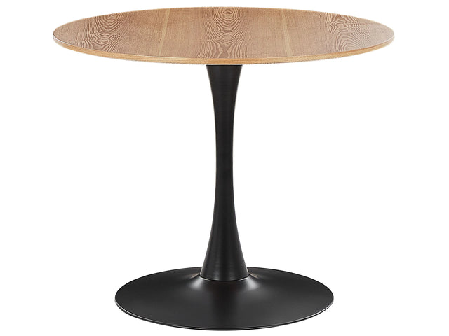 Dining Table Light Wood with Black MDF Top Metal Base  90 cm Industrial Round Kitchen Table Beliani