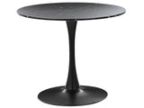 Dining Table Black Marble with Black MDF Top Metal Base  90 cm Industrial Round Kitchen Table Beliani