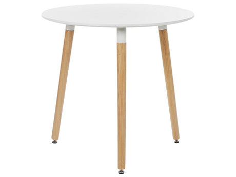 Dining Table Round White MDF Table Top  80 cm Light Brown Beech Wood Legs With Protective Caps Minimalist Scandinavian Dining Room Beliani