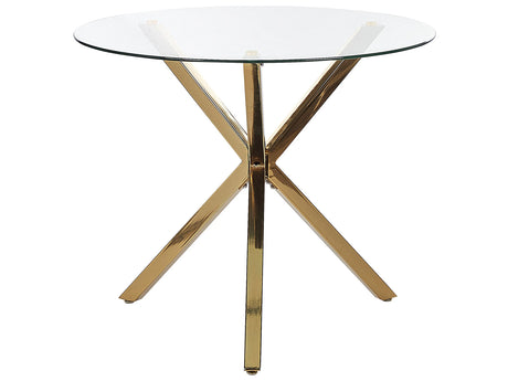 Dining Table Gold Tempered Glass Top Round  90 cm 4 Person Capacity Modern Design Beliani