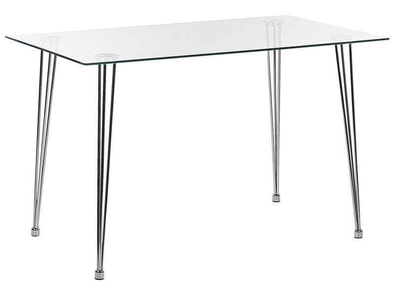 Dining Table Silver Tempered Glass Top Rectangular 120 x 70 cm 4 Person Capacity Modern Design Beliani