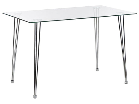 Dining Table Silver Tempered Glass Top Rectangular 120 x 70 cm 4 Person Capacity Modern Design Beliani