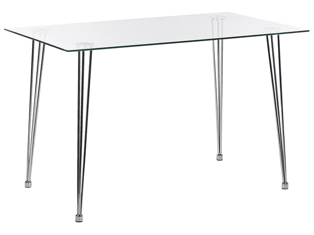 Dining Table Silver Tempered Glass Top Rectangular 120 x 70 cm 4 Person Capacity Modern Design Beliani