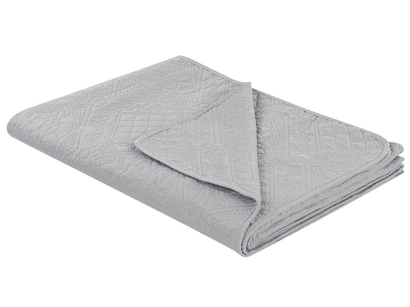 Bedspread Grey Polyester Fabric 200 x 220 cm Embossed Pattern Decorative Throw Bedding Classic Design Bedroom Beliani