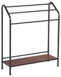 Towel Stand Black Steel Matt Powder Coated Dark Pine Wood Shelf 3 Rails Standing Towel Rack Modern Bathroom Accessories Beliani