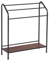 Towel Stand Black Steel Matt Powder Coated Dark Pine Wood Shelf 3 Rails Standing Towel Rack Modern Bathroom Accessories Beliani